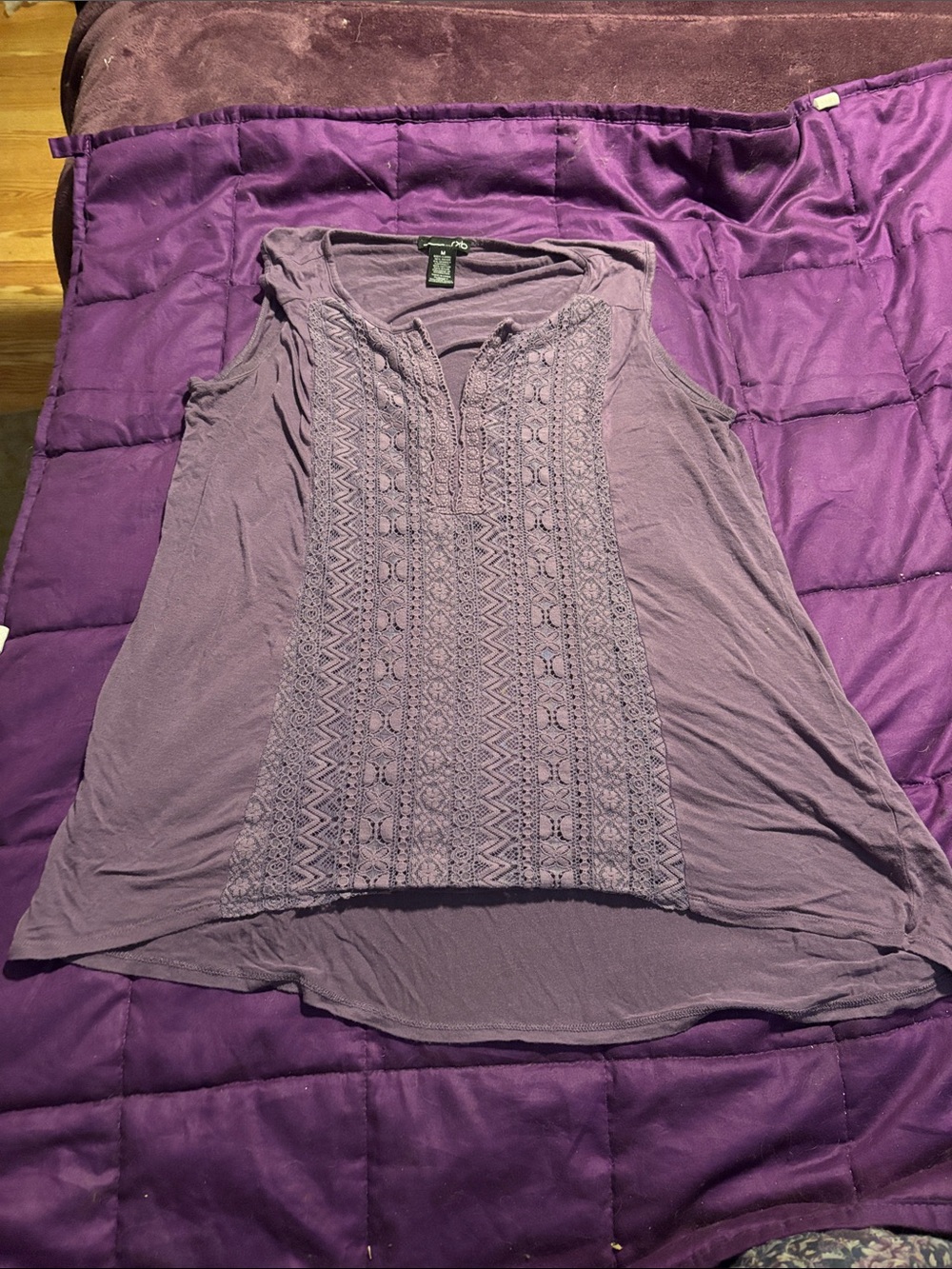 RXB Lavender Lace-Panel Sleeveless Tank